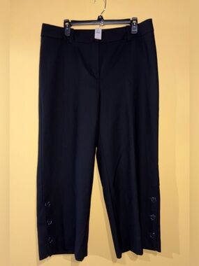 Talbots Black Wide Leg High Rise Cropped Pants with Hem Button Detail